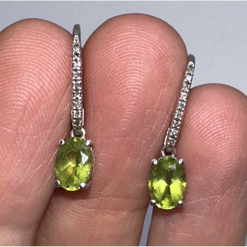 Sterling Silver Earrings‎ Citrine Diamond Chips French Hook Faceted Dangle 925